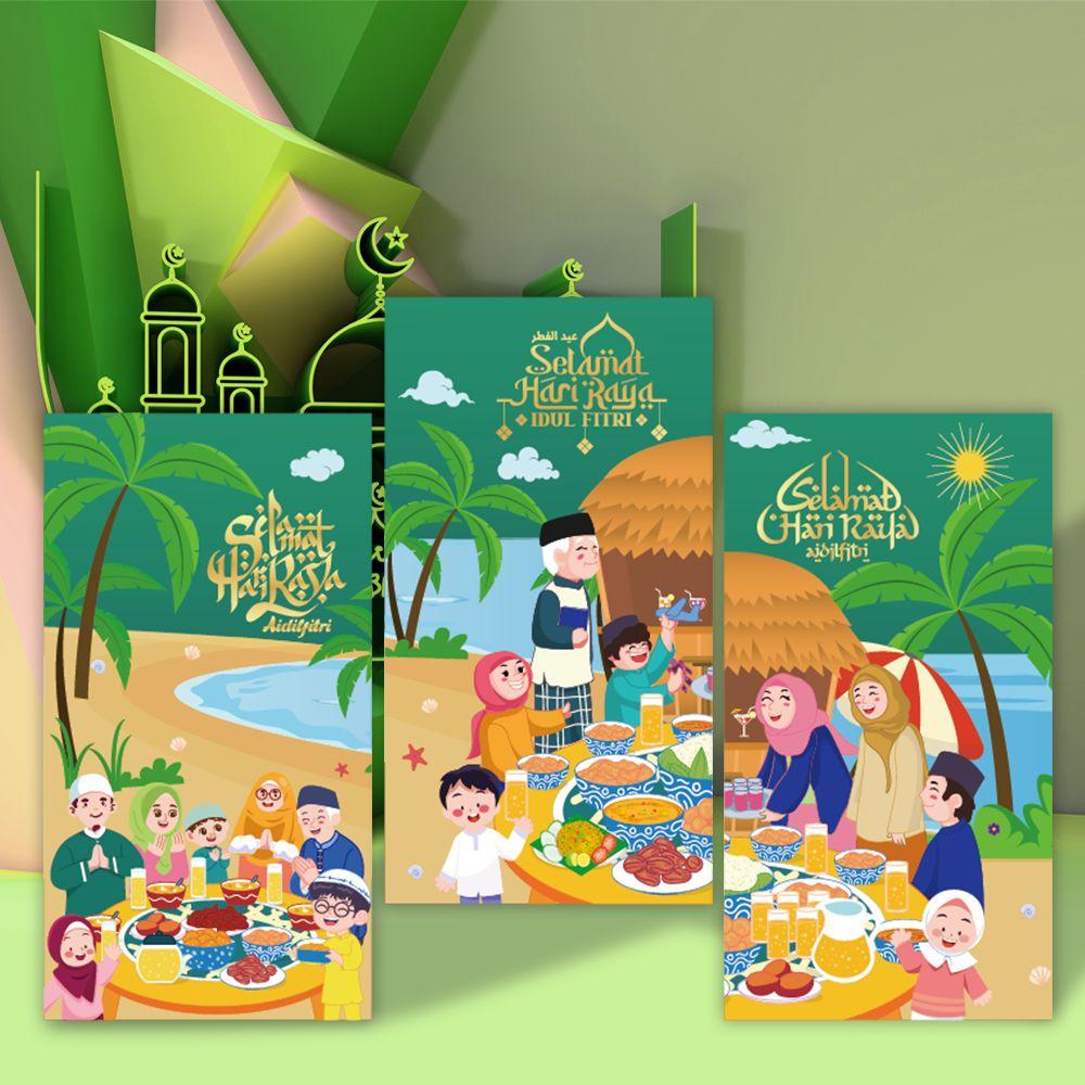 6Pcs 2026 Paper Eid Mubarak Cash Envelopes Thickened Colorful Money Cards Eid Al-fitr Supplies for Family Gathering