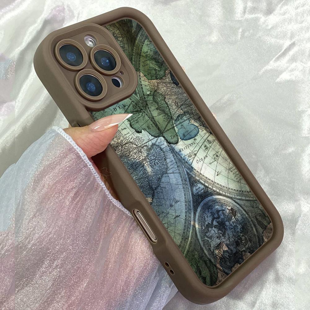 JT334 Карта Винтаж Премиум Арт для iPhone 17 16 15 14 13 Pro Max Samsung S26 S25 Ultra A17 A16 A07 A56 A15 Xiaomi 15T Redmi 15c Note 14 13 Мягкий Чехол