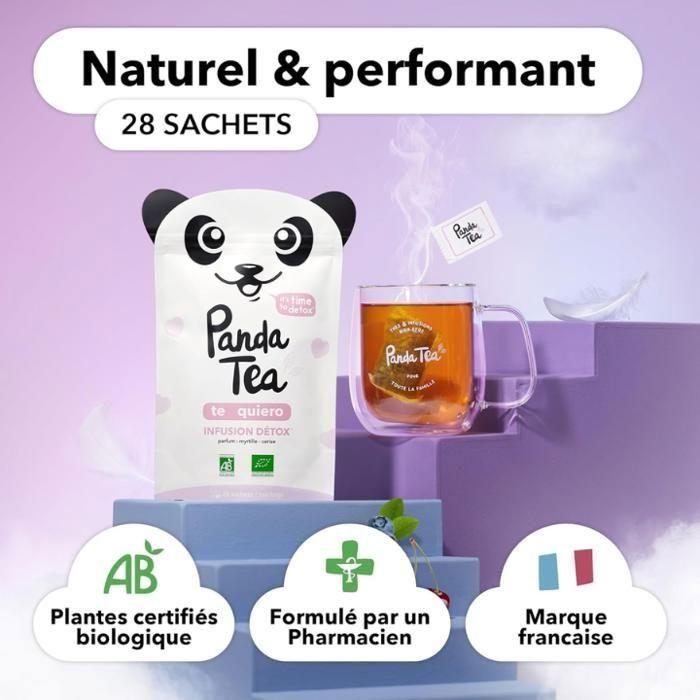 Panda Tea - Tea Quiero - Infusion Détox - Parfum Myrtille &amp; Cerise - BIO - 28 sachets