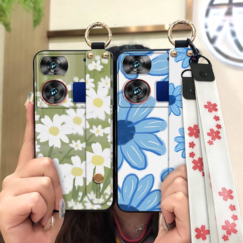 Waterproof Kickstand Phone Case For ZTE Nubia Z60 Ultra Oil Painting Soft Case Fashion Design Flower Anti-knock Lanyard