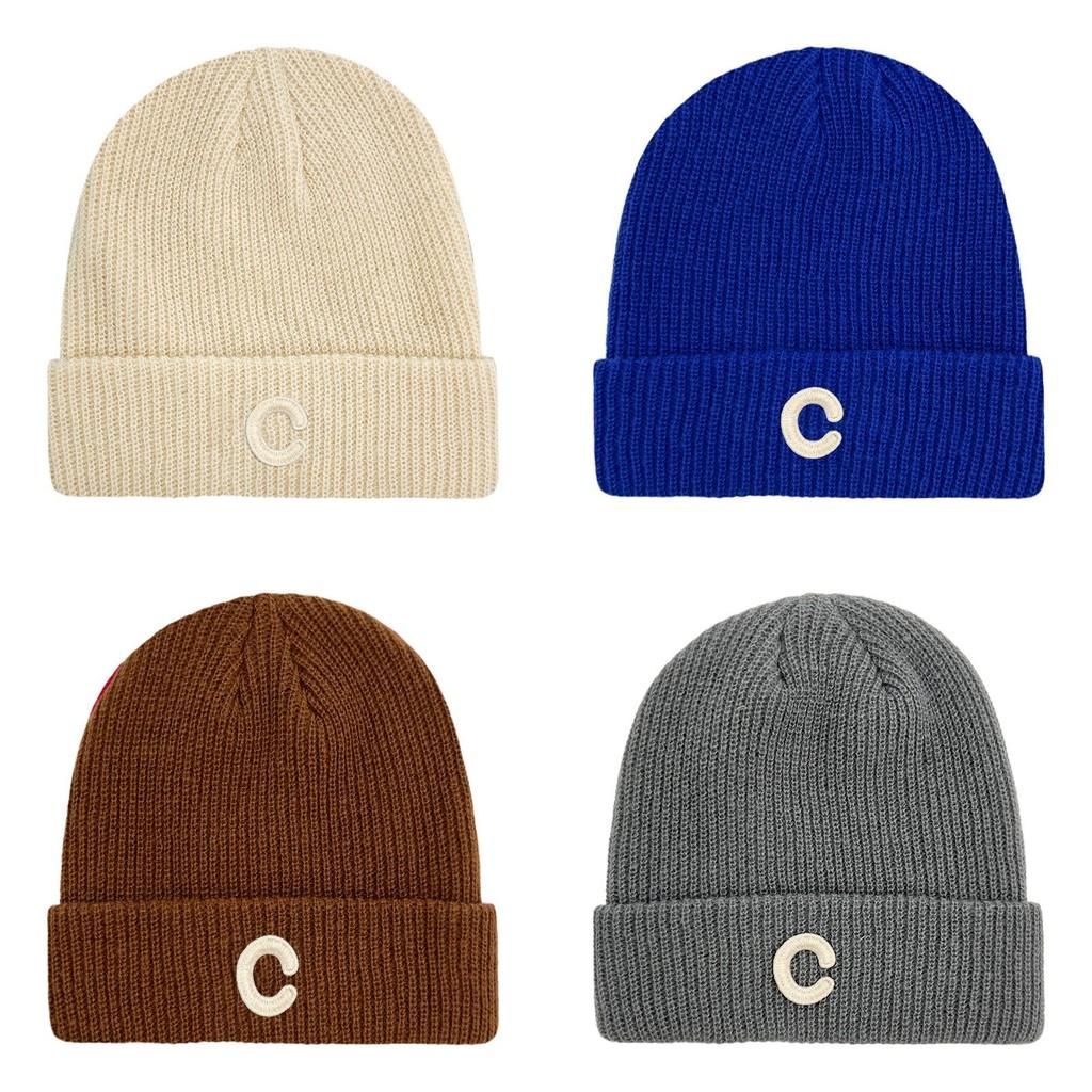 C Mens Pattern Knitted Hat Plain Solidcolor Windproof Cold Outdoor Autumn Winter