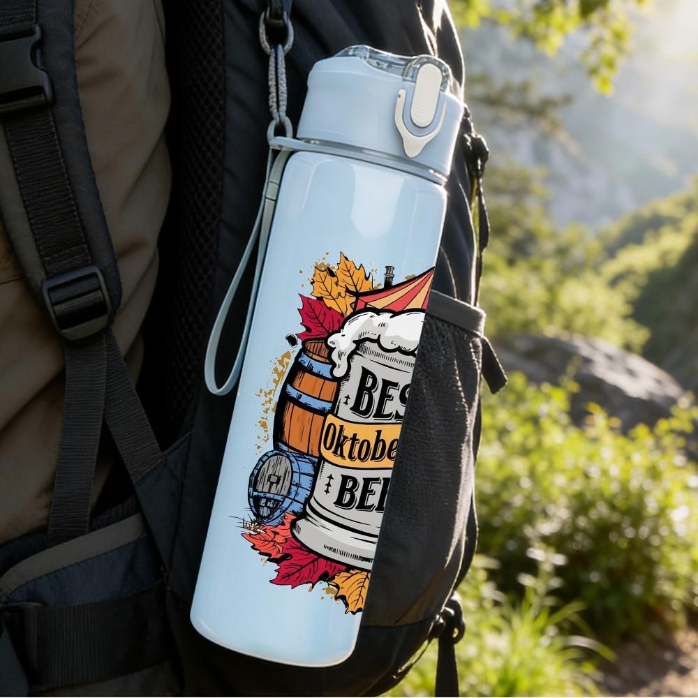 1PC Beer House Retro Badge Print 750ml Color Plastic Sports Water Bottle Leakproof Flip Straw Lid Suitable for Sports Office Home Use