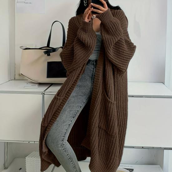 Women Long Cardigan Sweater Coat Open Front Mid-length Knitting Coat with Pockets Fall Winter Outwear