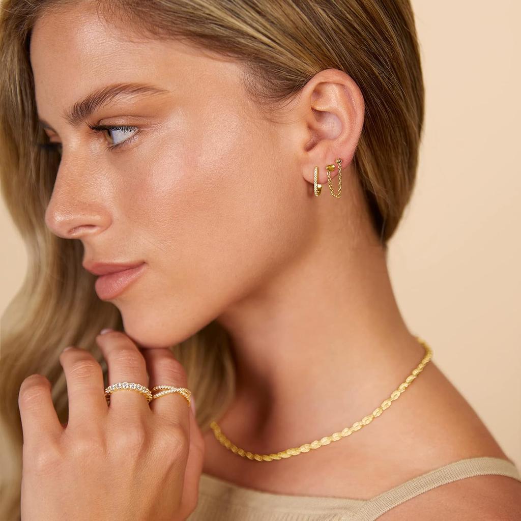 PAVOI 14K Gold Plated 925 Sterling Silver Posts Pair of Flat Back Stud Earrings for Women | Cartilage Helix Piercing | Heart Moon Snake Smiley