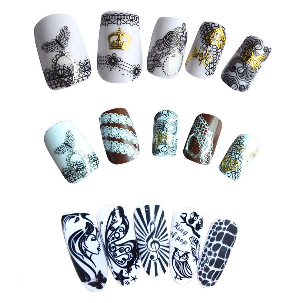 50 листов черные кружевные цветочные наклейки для ногтей, наклейки для маникюра, переводные наклейки, украшения для дизайна ногтей
