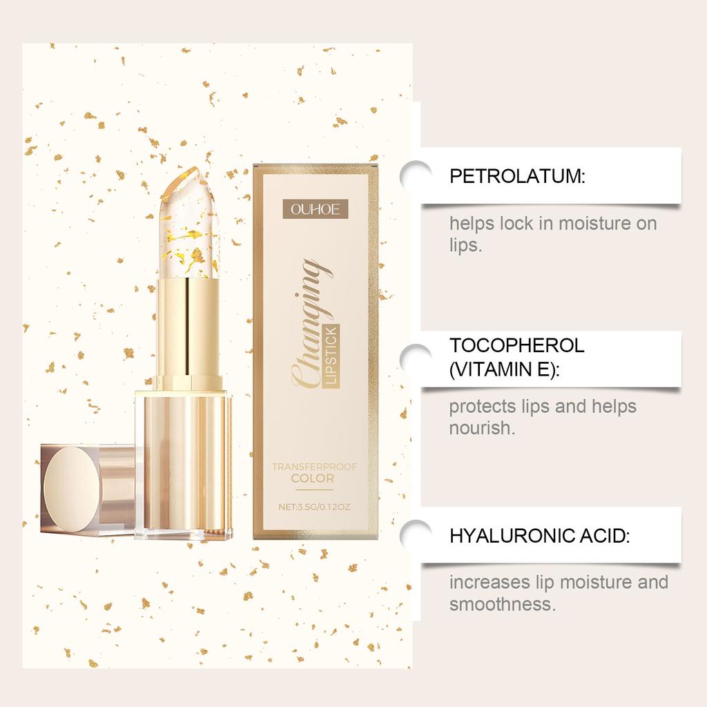 OUHOE Gold Foil Color Changing Nourishing Lipstick Nourishing and Moisturizing Watery Glass Soft Lip Skin Non-greasy Lipstick less