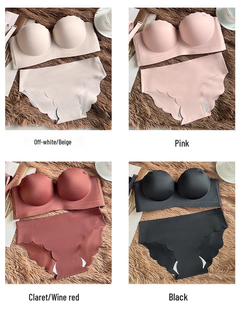 Нескользящий бесшовный комплект нижнего белья пуш-ап без бретелей для маленькой груди