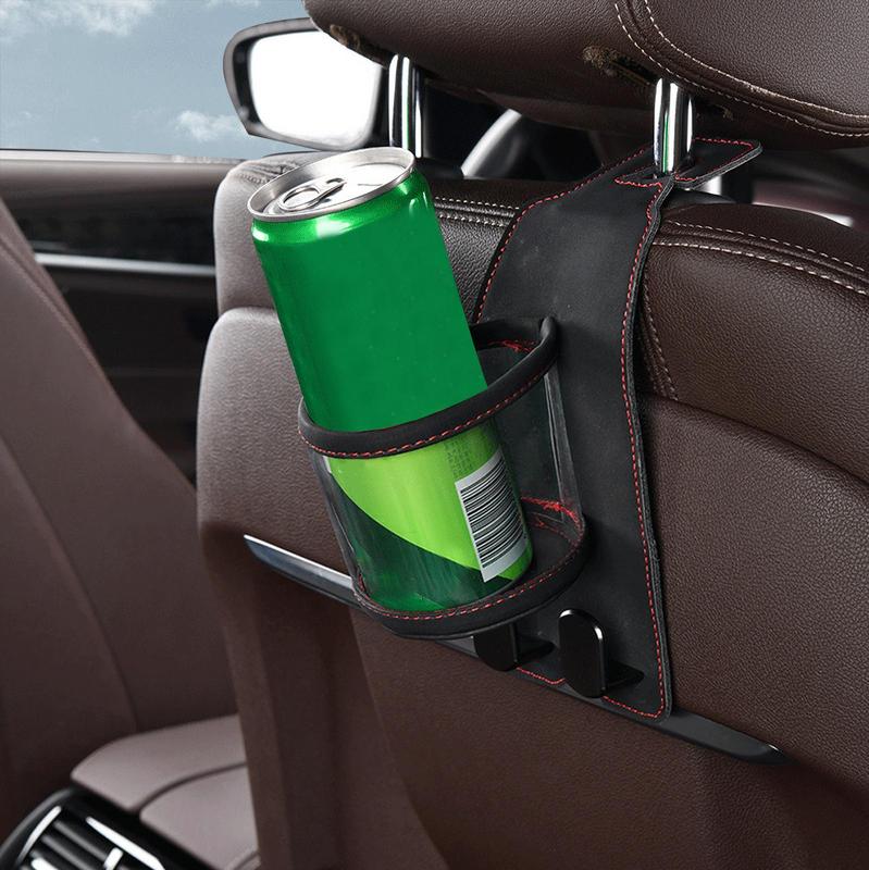 Подстаканник на подголовник для заднего сиденья, черный автомобильный ящик для хранения на заднее сиденье, черный органайзер на спинку сиденья с крючком для подголовника