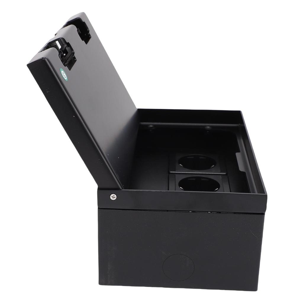 Recessed Floor Outlet Box Water Proof Stainless Steel Flat Socket Kit 4KW with 2 Two Prong 2 USB Port for Marble Black