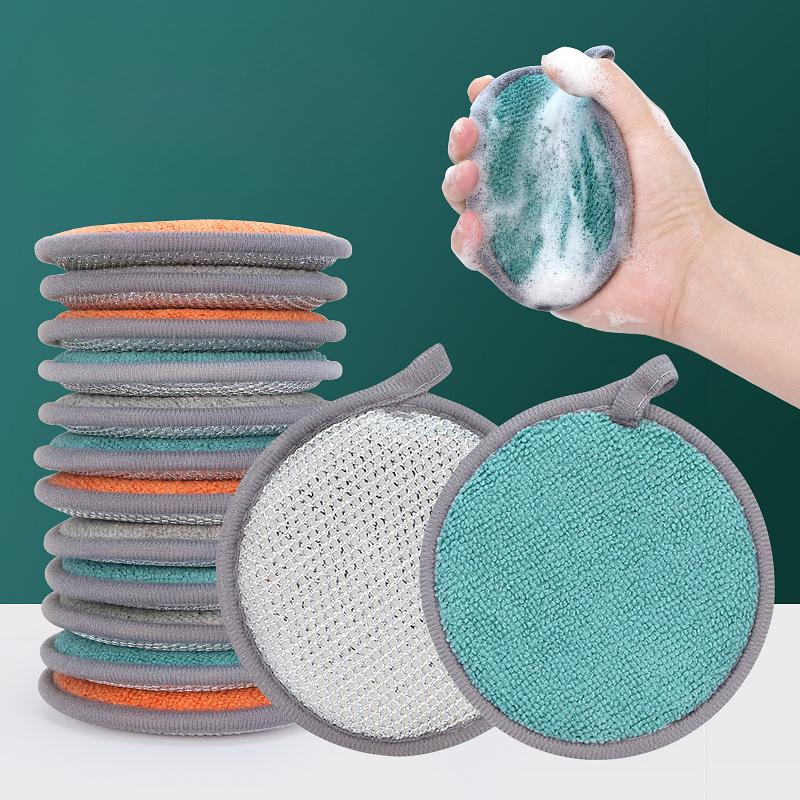 Серебряная проволочная круглая губка для протирания, кухонная и бытовая двухсторонняя губка для мытья посуды, чистящая щетка для ткани