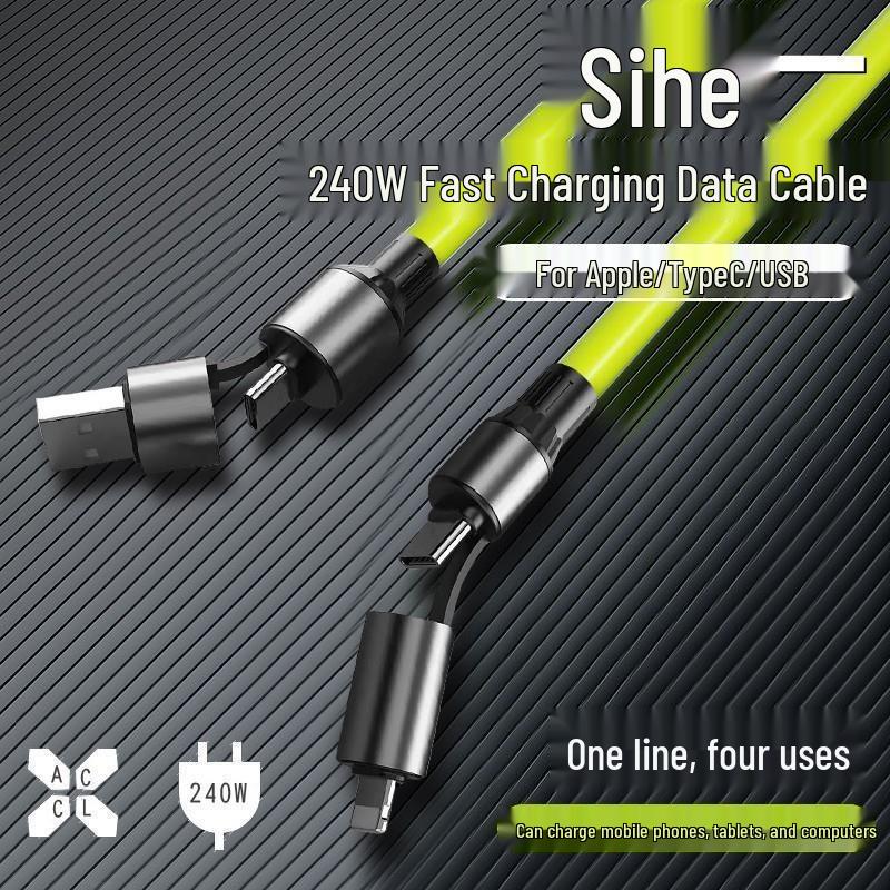 4-in-1 Fast Charging Data Cable for Apple, Type-C, Huawei, OPPO, Xiaomi, Honor Phones and Car Chargers