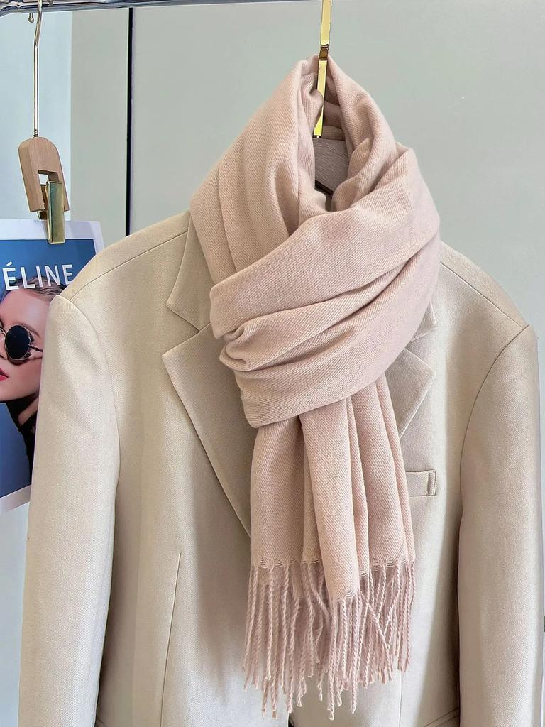 Versatile Fringed Solid Color Wool-Like Scarf For Women 2023 New Autumn Winter Prom Red Scarf Wholesale Warm Shawl