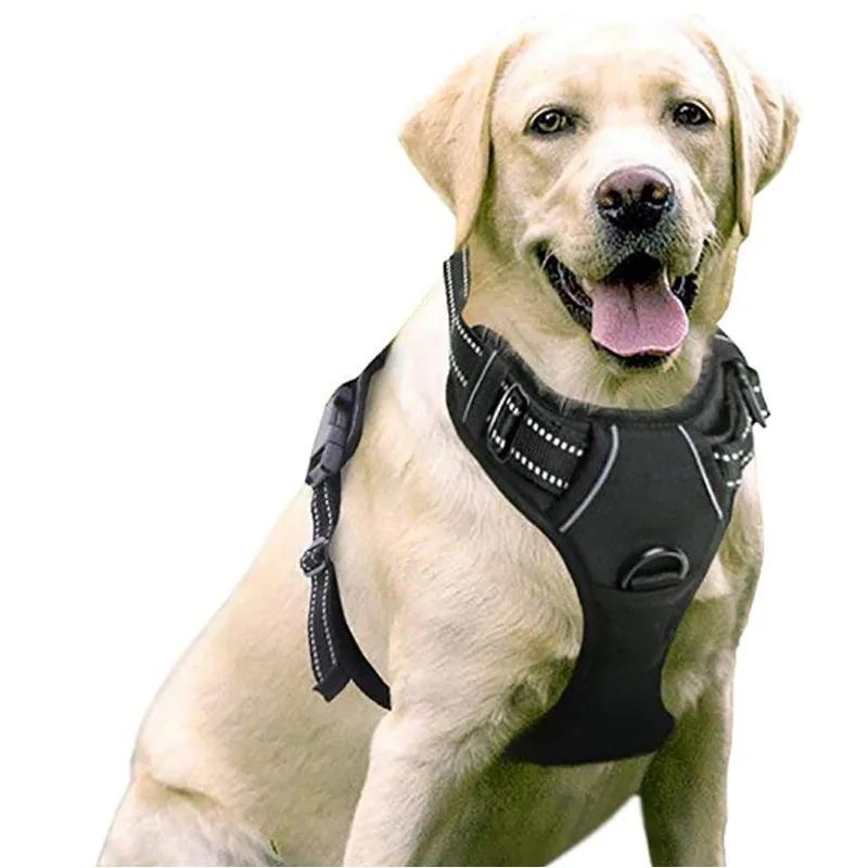 Dog Chest No Pull with Leash Clips Adjustable Soft Padded Reflective Oxford No Choke Pet Vest Easy Control Handle for Large Dogs