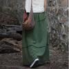 Johnature Women Vintage A-Line Skirts Cotton Linen Solid Color Elastic Waist Skirts Autumn Patchwork Casual Skirts