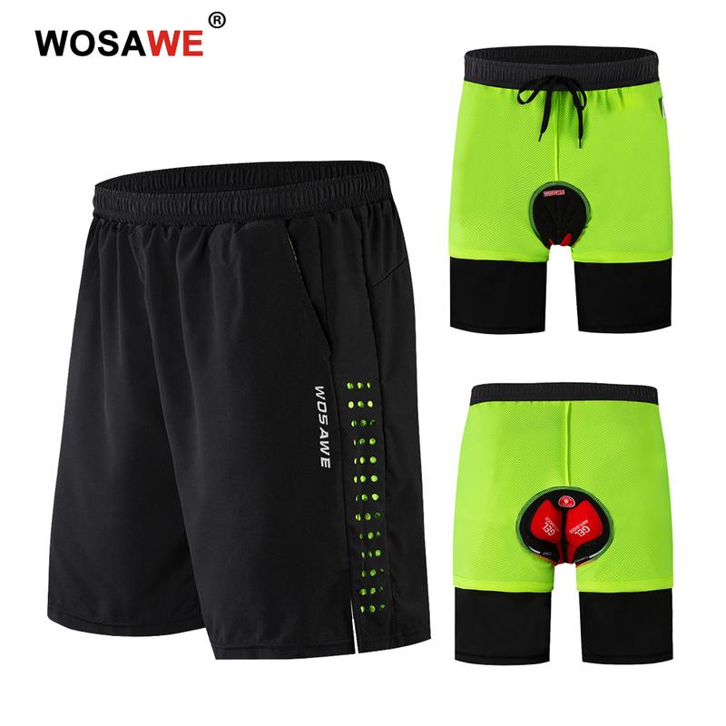 Shorts de VTT WOSAWE Été Homme Shorts de Cyclisme 2 en 1 Shorts VTT Rembourrés Respirants Équitation en Plein Air Vélo de Route Pantalon Court