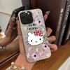 Чехол для iPhone 12 13 16 Plus 18 Pro Max Air XR 15 17 Pro 14 XS Max 11 Серебристый с блестками Трескающийся фон Хелло Китти с цветами