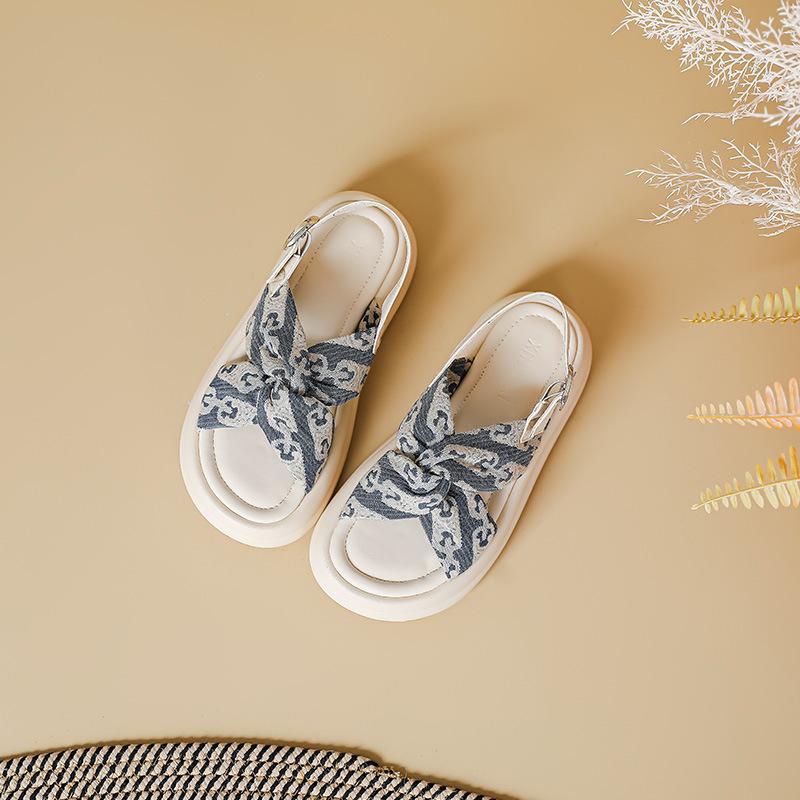 Chinese-style printed platform sandals women's summer new open-toed small fragrant Roman outer wear beach shoes, national style cool slippers