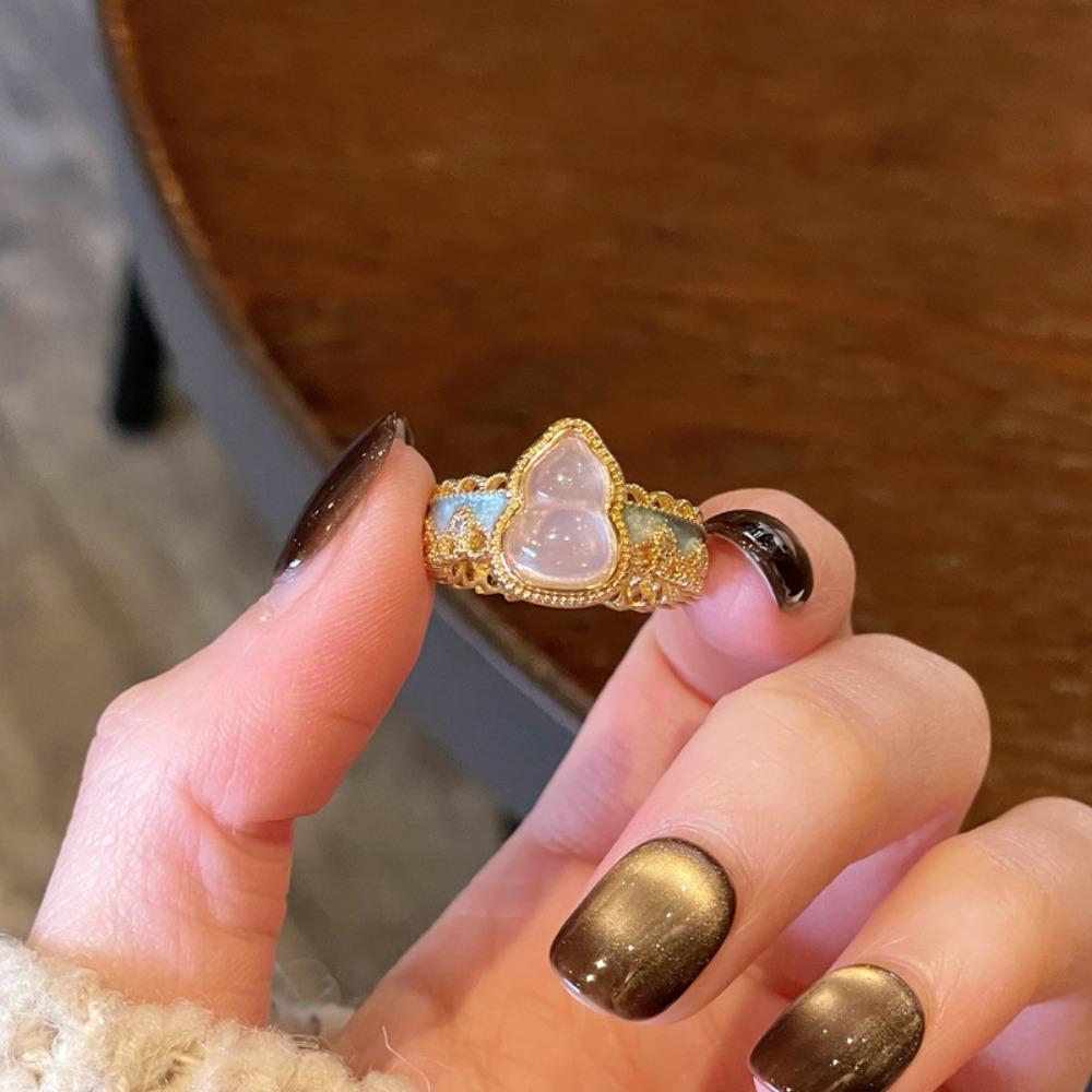 Винтажные открытые кольца в форме тыквы, кольца с цветком в китайском стиле, уникальные эмалевые кольца для пальцев, ципао