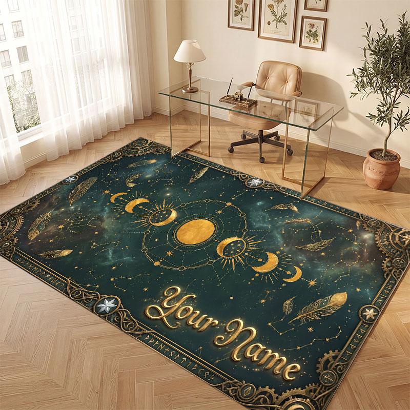 Space Cosmic Theme Crystal Velvet Floor Rug Personalized Custom Name Text Warm Carpet Home Decoration