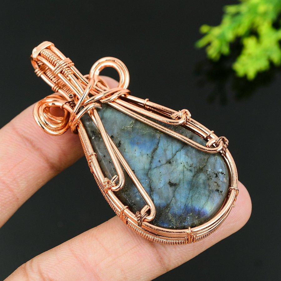 Labradorite Handmade Copper Wire Wrap Jewelry Pendant 2.76 Y7c14