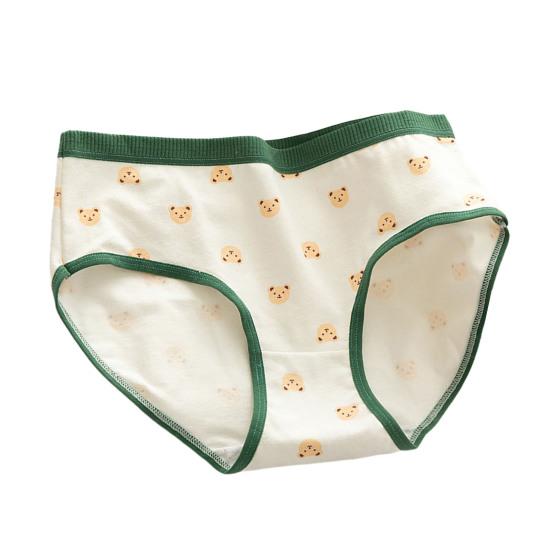 Japanese Style Teenage Girls Panties Cute Bear Pattern Green Cotton Crotch Briefs Mid-rise Cartoon Student Underpants