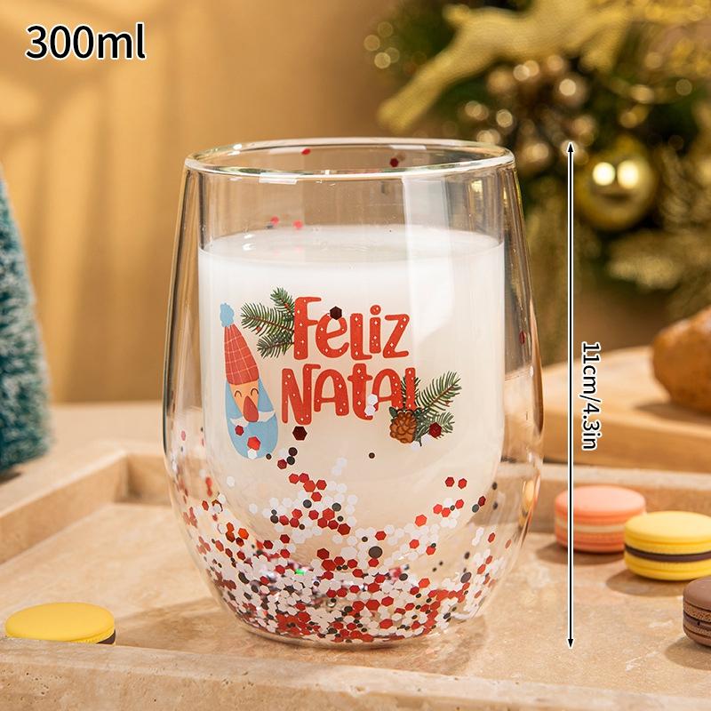 Стеклянная чашка Рождественская Стеклянная чашка с двойными стенками Кружка для кофе и молока Прозрачная бутылка для воды Термостойкая Защита от ожогов Двухслойная чашка
