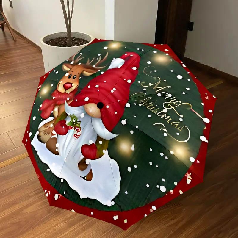 1PC Christmas Gnome Umbrella-8-Rib Reinforced, Automatic Open, Lightweight & Durable, Cute Fashion Accessory for Outdoor, Beach or Casual Use, Beach U