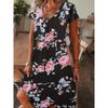 Loose Floral Print Women'S Dress V-Neck Mini Skirt Polyester Short Sleeve Summer Casual Fashion Female Clothing