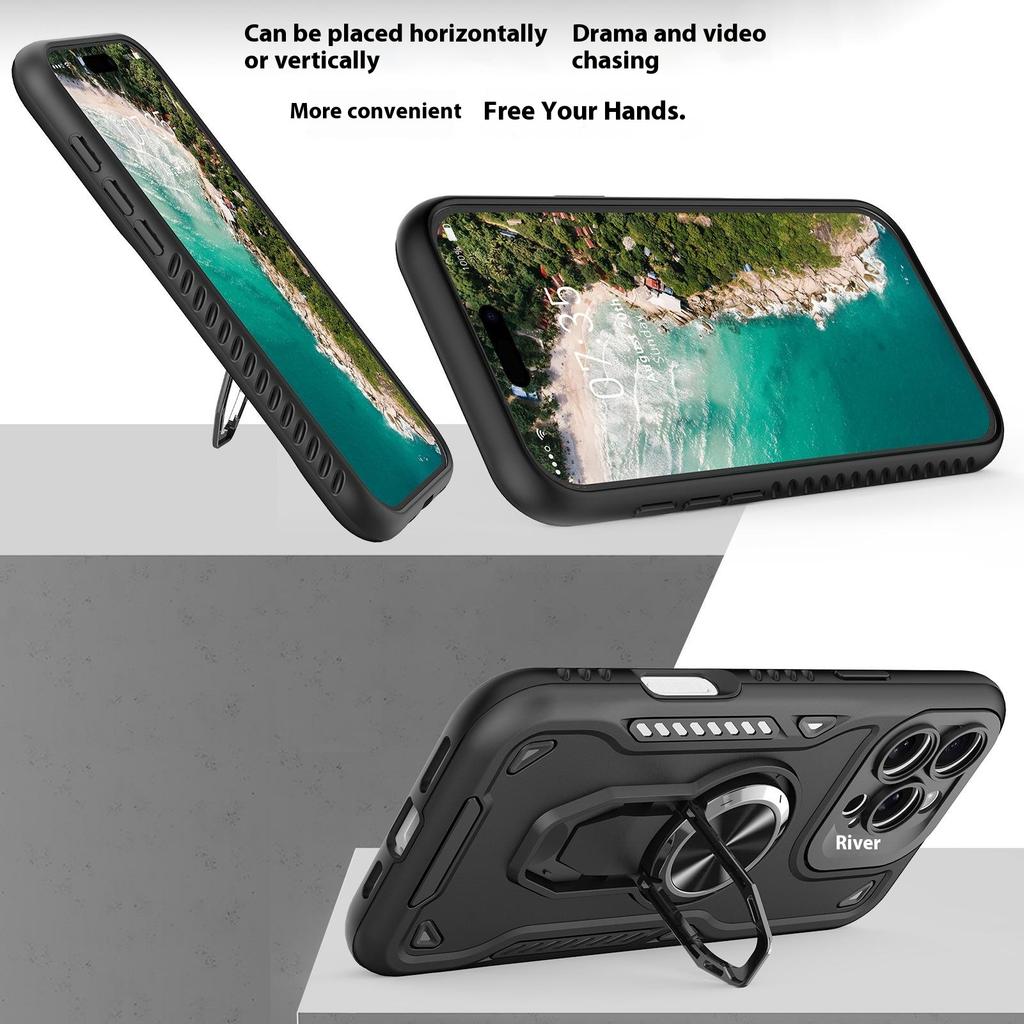 Чехол для iPhone 16 Pro Max с подставкой, противоударный, из ТПУ + ПК, задняя крышка телефона