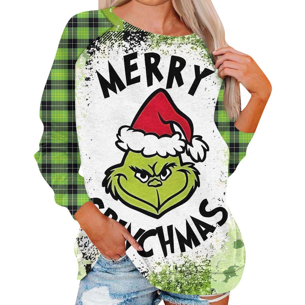 Женская модная повседневная толстовка с круглым вырезом и длинным рукавом с рождественским принтом и рукавом реглан