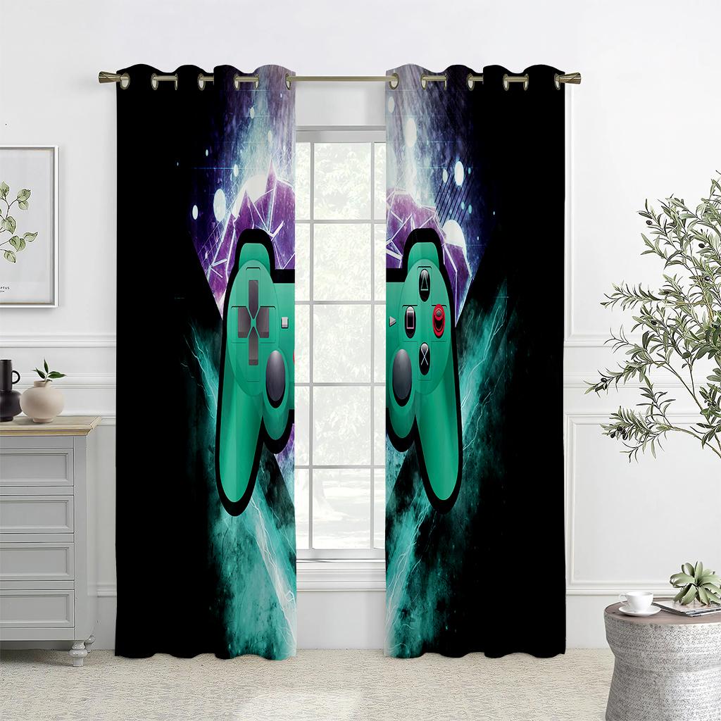 Мультяшный черно-белый игровой электронный контроллер занавес, 2 панели, детская комната, спальня, кабинет, декоративное окно