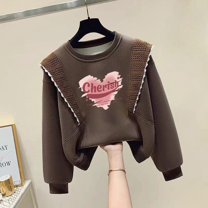 Children's Casual Graffiti Love Hoodie Autumn and Winter Girls' Ruffled Long-sleeved Coat