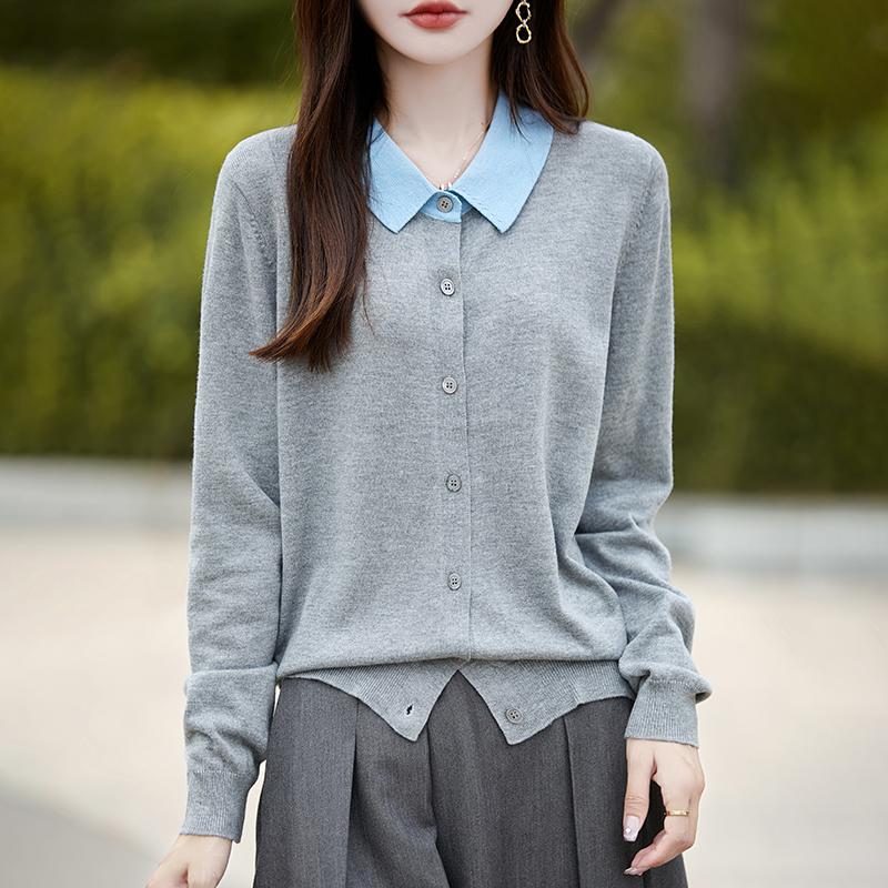 Женский кашемировый кардиган Qinghe кашемир 50% шерсть 50% шелк Женский осенне-зимний кашемировый кардиган мягкий и теплый