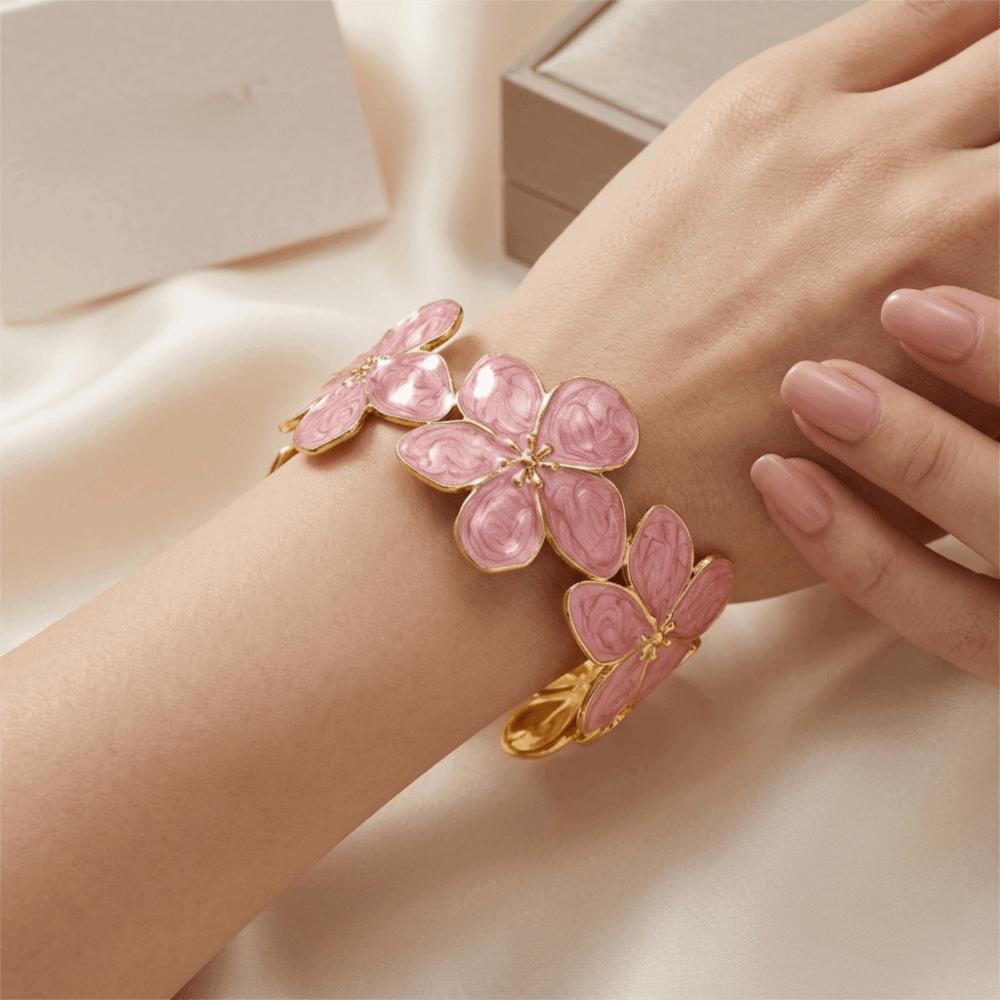 Non-Fading Flower Bangle Opening Design Women Wristband Cuff Bangle Bracelet Valentine's Day Gifts