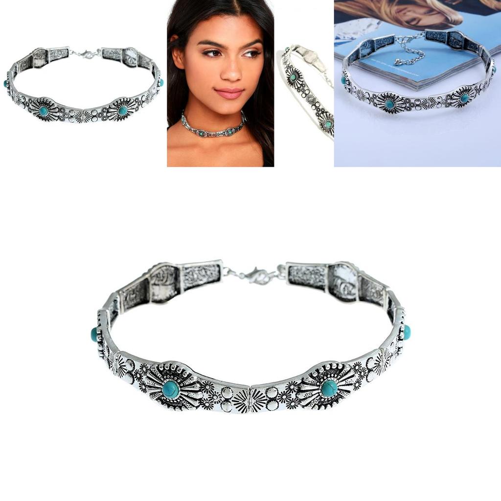 Винтажное цыганское геометрическое ожерелье из сплава с бирюзой для женщин в стиле бохо