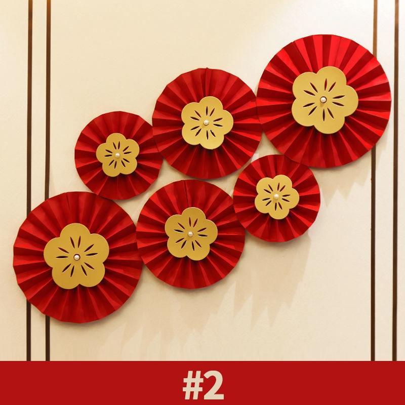 6 шт. Красные подвесные бумажные веера Набор бумажных вееров на китайский Новый год, свадьбу, с цветами, бумажное рукоделие, декор для фона, DIY, товары для вечеринок