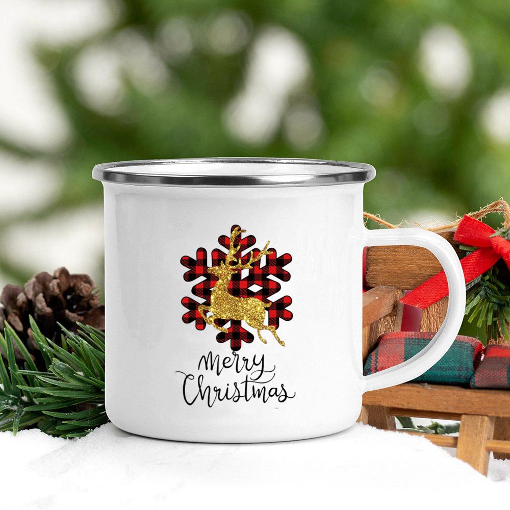 Кружки для кофе Merry & Bright Олень с печеньем Печать Эмалированная кружка Смешная кружка Рождественские кружки Кружка для чая Посуда Персонализированная Пиво Путешествия