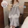 Sweet Fairy Style Plaid Suspender Nightdress with Fixed Chest Pad In Lightweight Woven Bubble Cotton