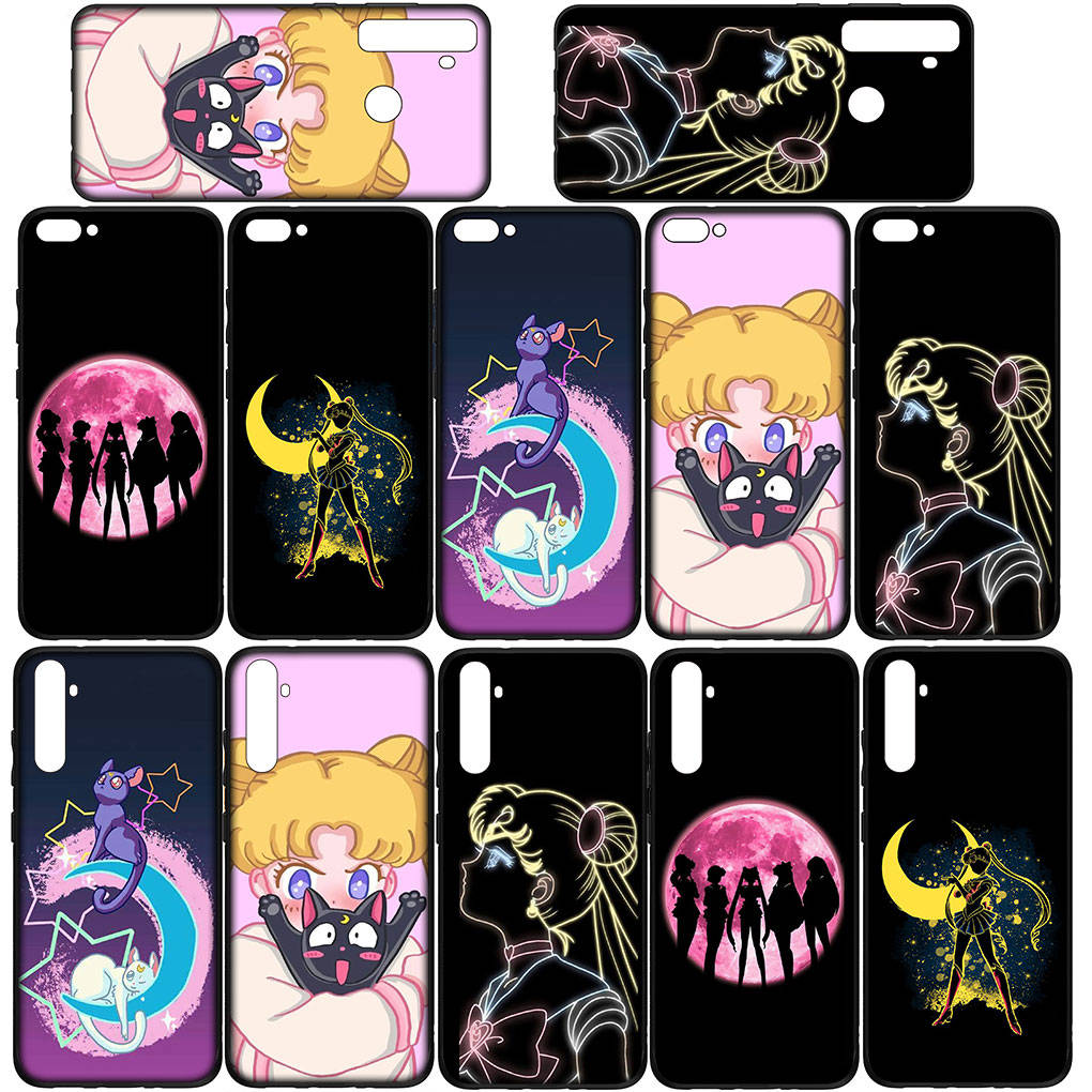 Чехол для iPhone 16 15 Xiaomi Redmi Note 14 13 12 11 Pro Max X 8 16e Samsung Galaxy S25 S24 S23 Moto OPPO Huawei Cat Sailor Anime Moon милый чехол для телефона