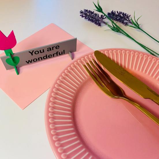 Yousheng 3D Printed Flower Ornament You Are Wonderful Assembly Tulip Table Sign with Base Home Office Desktop Decoration Ornament