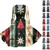 Women's Casual Fashion Christmas Printed Long Sleeve V-Neck Sexy Pocket Dresses