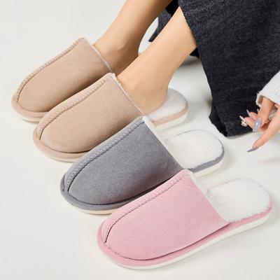 Модные лаконичные хлопковые тапочки с круглым носком для женщин, зимние домашние плюшевые тапочки из искусственной замши, женские легкие хлопковые шлепанцы Mujer