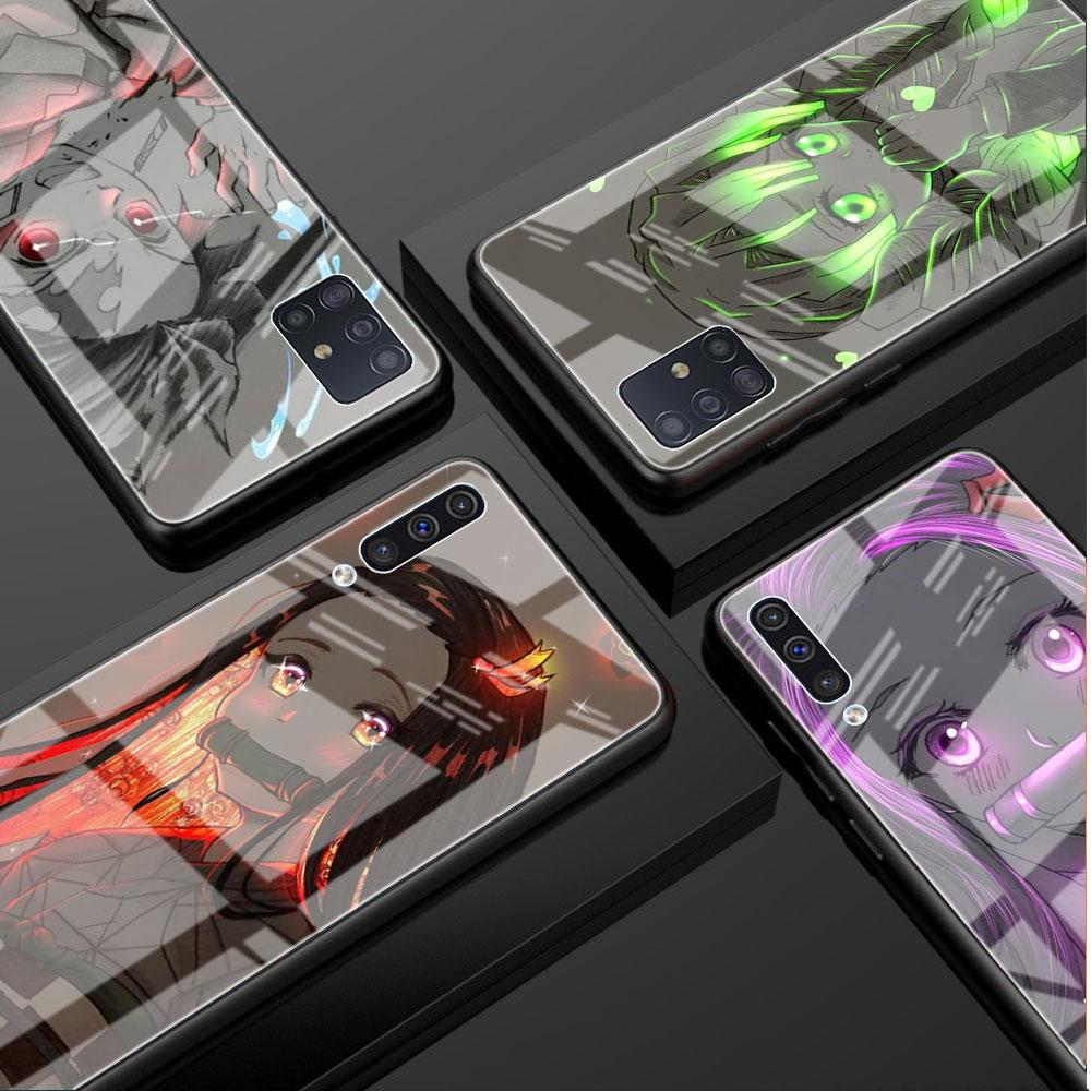 Стеклянный чехол для Samsung Galaxy A52 A71 A50 A51 A70 A21s A31 A72 A10 A12 A30 A22 5G Чехол для телефона Аниме Клинок, рассекающий демонов