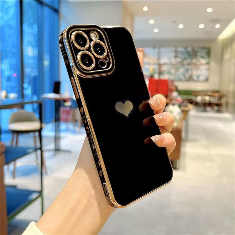 Bling Frame Plating Love Heart Phone Case For Samsung Galaxy A53 A 53 5g Gold Frame Soft Silicone Cover Shell
