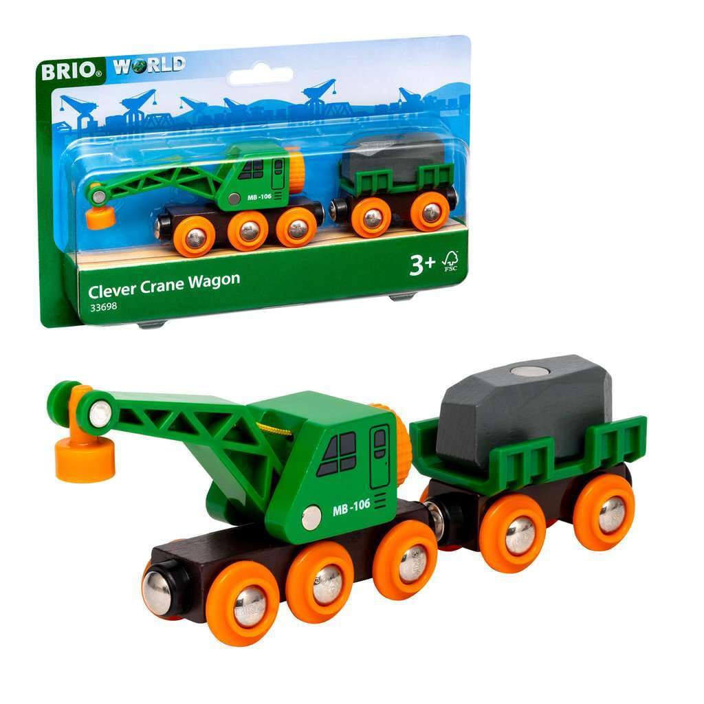 BRIO Wooden Rail Educational Toy Green Crane Wagon Ages 3 to 33698 Birthday Christmas Present Indoor Play Boys Girls Brain Training