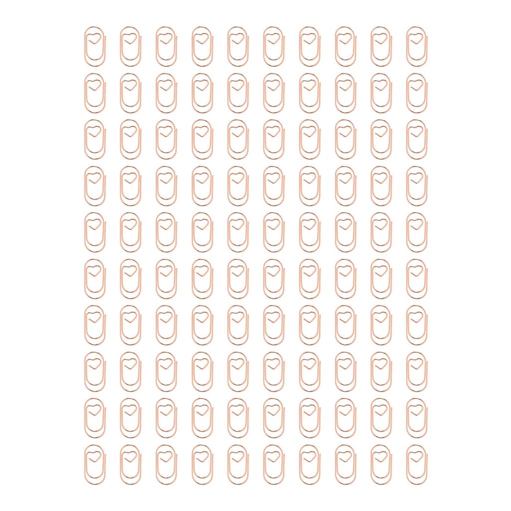 100pcs Paper Clips Portable Heart Shape Rustproof Electroplated Metal Paperclips Office Supplies Rose Gold