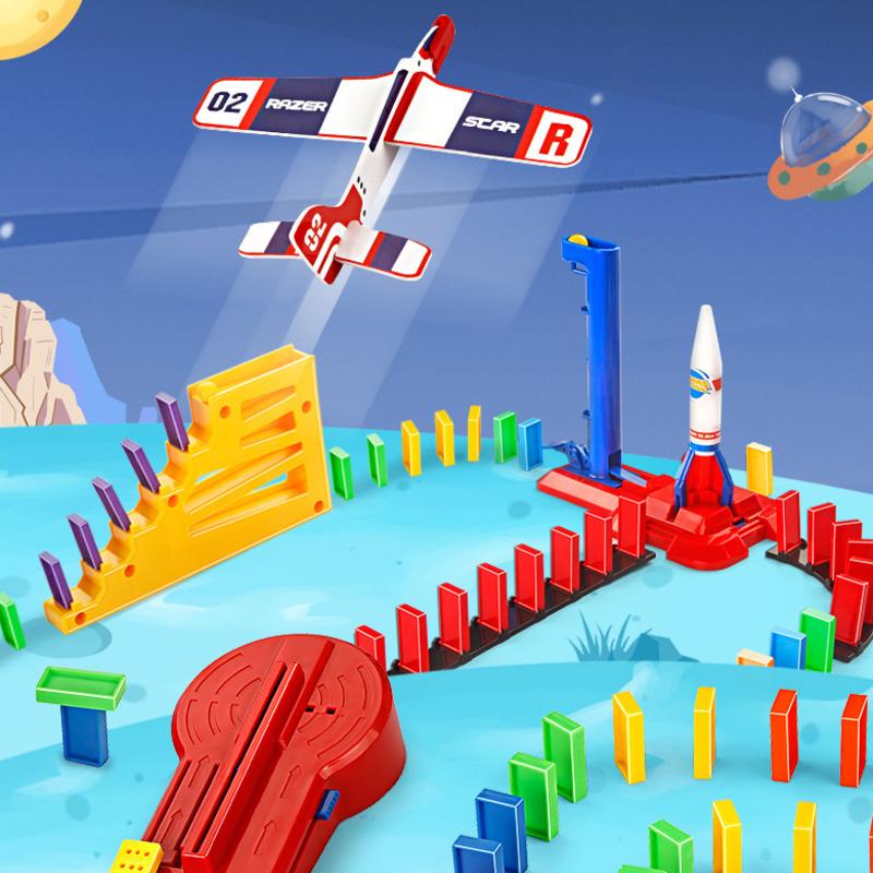 Electric Automatic Laying Domino Brick Train Building Blocks Rocket Toys For Children Colorful Domino Game Educational Toys Gift