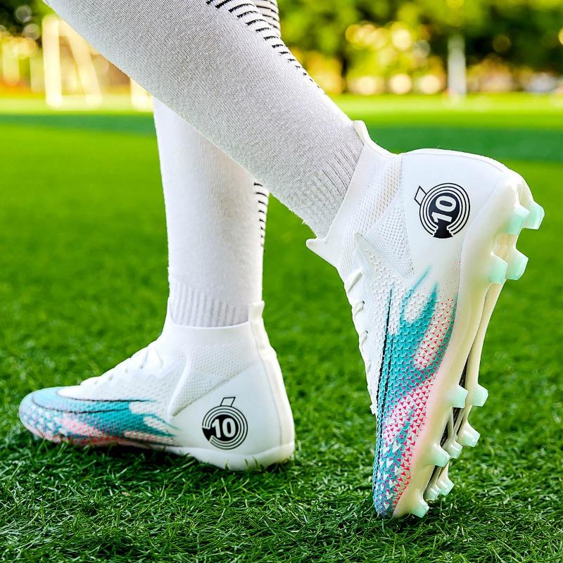 Унисекс модные уличные спортивные футбольные бутсы с высоким берцем кожаные футбольные бутсы для детей