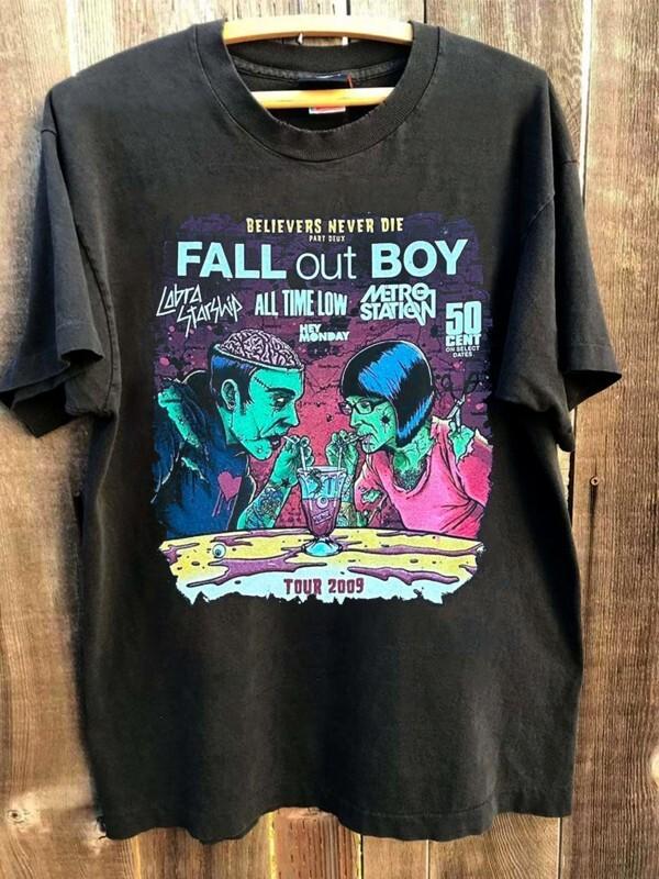 Reprint Fall Out Boy Band 90s Basic Black Men Women Unisex T shirt NH20639 Unisex T-Shirt