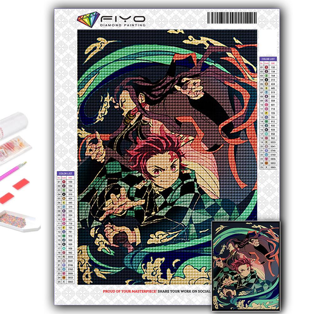 5D DIY Demon Slayer: Kimetsu No Yaiba Cross Stitch Rhinestones Diamond Drawing Embroidery Mosaic Home Decor